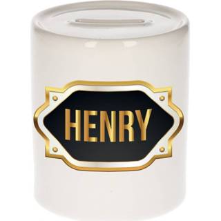 👉 Spaarpot gouden mannen Naam cadeau Henry met embleem