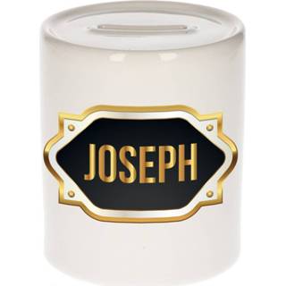 👉 Spaarpot gouden mannen Naam cadeau Joseph met embleem