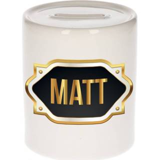👉 Spaarpot gouden mannen Naam cadeau Matt met embleem
