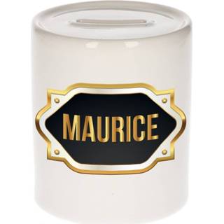 👉 Spaarpot gouden mannen Naam cadeau Maurice met embleem