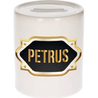 👉 Spaarpot gouden mannen Naam cadeau Petrus met embleem