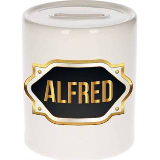 Spaarpot gouden mannen Naam cadeau Alfred met embleem