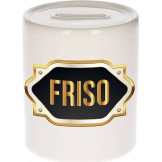 👉 Spaarpot gouden mannen Naam cadeau Friso met embleem