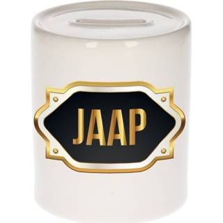 👉 Spaarpot gouden mannen Naam cadeau Jaap met embleem