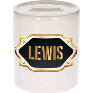 👉 Spaarpot gouden mannen Naam cadeau Lewis met embleem