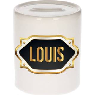 👉 Spaarpot gouden mannen Naam cadeau Louis met embleem