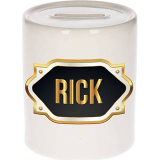 👉 Spaarpot gouden mannen Naam cadeau Rick met embleem