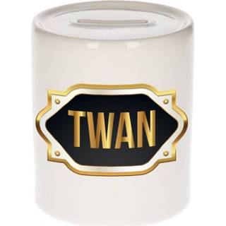 👉 Spaarpot gouden mannen Naam cadeau Twan met embleem