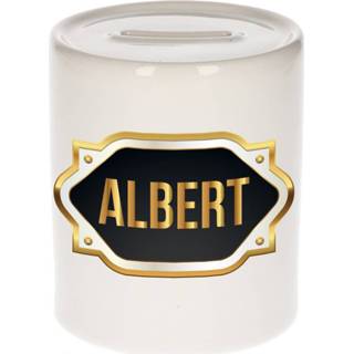 👉 Spaarpot gouden mannen Naam cadeau Albert met embleem