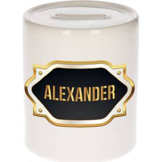 👉 Spaarpot gouden mannen Naam cadeau Alexander met embleem