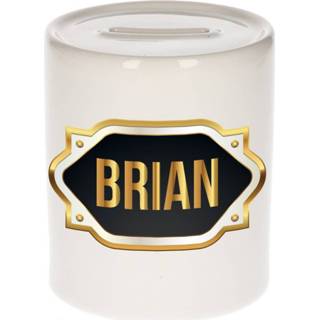 👉 Spaarpot gouden mannen Naam cadeau Brian met embleem