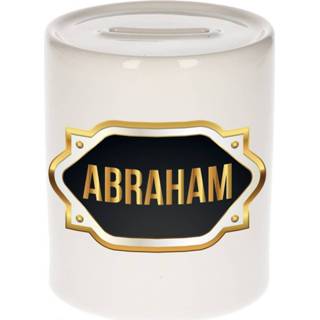 👉 Spaarpot gouden mannen Naam cadeau Abraham met embleem