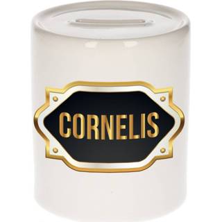 👉 Spaarpot gouden mannen Naam cadeau Cornelis met embleem