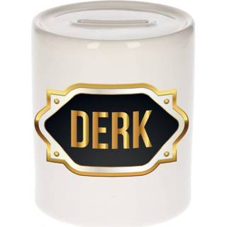👉 Spaarpot gouden mannen Naam cadeau Derk met embleem