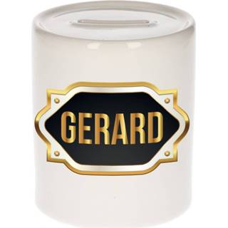 👉 Spaarpot gouden mannen Naam cadeau Gerard met embleem