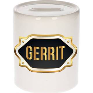 👉 Spaarpot gouden mannen Naam cadeau Gerrit met embleem