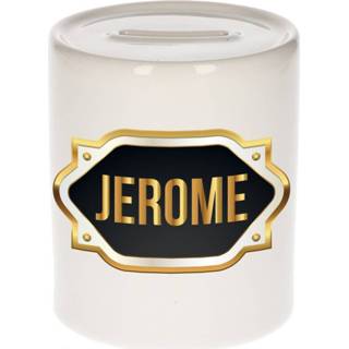 👉 Spaarpot gouden mannen Naam cadeau Jerome met embleem