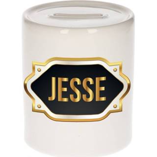 👉 Spaarpot gouden mannen Naam cadeau Jesse met embleem