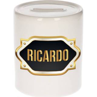 👉 Spaarpot gouden mannen Naam cadeau Ricardo met embleem