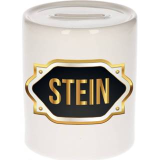 Spaarpot gouden mannen Naam cadeau Stein met embleem
