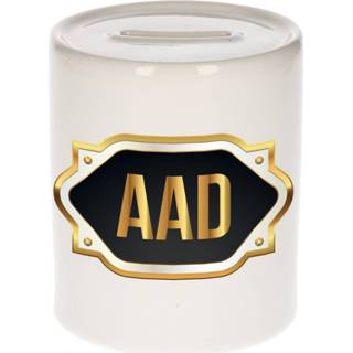 👉 Spaarpot gouden mannen Naam cadeau Aad met embleem