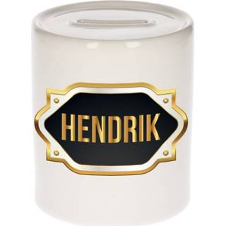 👉 Spaarpot gouden mannen Naam cadeau Hendrik met embleem