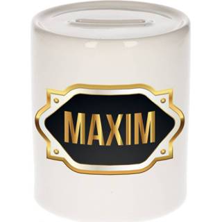 Maxim Naam cadeau spaarpot met gouden embleem mannen Spaarpot gouden mannen Naam cadeau Maxim met embleem