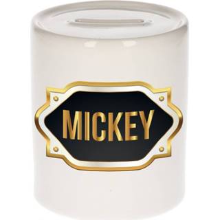 👉 Spaarpot gouden mannen Naam cadeau Mickey met embleem