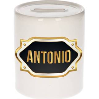 👉 Spaarpot gouden mannen Naam cadeau Antonio met embleem