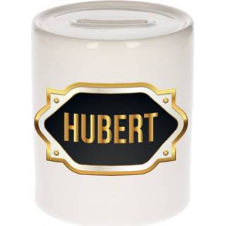 Spaarpot gouden mannen Naam cadeau Hubert met embleem