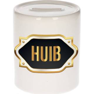 Spaarpot gouden mannen Naam cadeau Huib met embleem