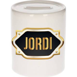 👉 Spaarpot gouden mannen Naam cadeau Jordi met embleem