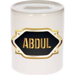 👉 Spaarpot gouden mannen Naam cadeau Abdul met embleem