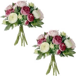 👉 Kunstbloem roze 3x stuks Ranunculus/ranonkel kunstbloemen boeket 22 cm