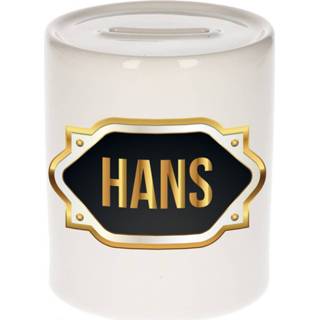 👉 Spaarpot gouden mannen Naam cadeau Hans met embleem