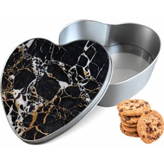 👉 Koektrommel zwart wit goud marmer aluminium hart woon accessoires - Bewaarblik 14x15x5 cm 8720329458819