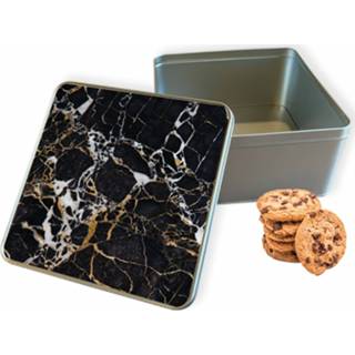 👉 Koektrommel zwart goud marmer vierkant woon accessoires - Bewaarblik 20x20x10 cm 8720329458475