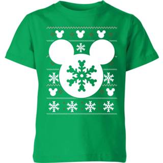 👉 Shirt XS unisex rood kinderen Disney Mickey Mouse Sneeuwvlok Silhouet kinder kerst t-shirt - 98/104 (3-4 jaar) 5059478639804