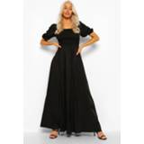 👉 Geplooide Maxi Jurk Met 3/4 Mouwen, Black