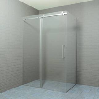 👉 Douchecabine RVS look messing muurkoppeling helder rollo frontale instap rechthoek NANO Antikalk coating Boss & Wessing Schuifdeur 120x80/90 cm 8 mm 8719304887829