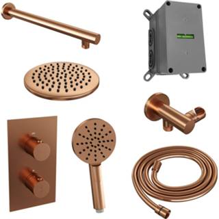 👉 Regendouche set koper messing thermostatisch Copper Edition bouw knop keramisch rond Inbouw Brauer Wanduitloop Ronde Hoofddouche 20 cm Met Handdouche 3 Standen 8720289624330