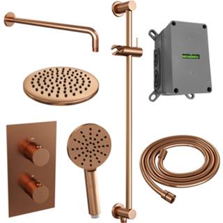 👉 Regendouche set koper messing thermostatisch Copper Edition bouw knop keramisch rond Inbouw Brauer Gebogen Wanduitloop Ronde Hoofddouche 20 cm Met Glijstang en Handdouche 3 Standen 8720289624477