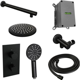 👉 Regendouche set zwart mat messing thermostatisch black edition bouw knop keramisch rond Inbouw Brauer Wanduitloop Ronde Hoofddouche 20 cm Met Handdouche 3 Standen 8720289623692