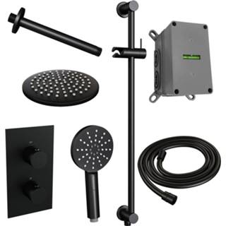 👉 Regendouche set zwart mat messing thermostatisch black edition bouw knop keramisch rond Inbouw Brauer Plafond Uitloop Ronde Hoofddouche 20 cm Met Glijstang en Handdouche 3 Standen 8720289623852