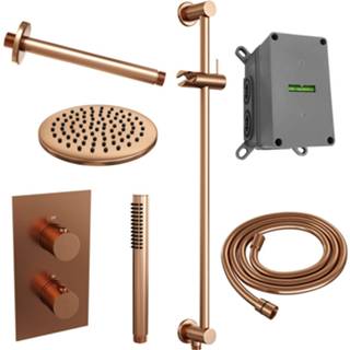 👉 Regendouche set koper messing thermostatisch Copper Edition bouw knop keramisch rond Inbouw Brauer Plafond Uitloop Ronde Hoofddouche 20 cm Met Glijstang 8720289624439