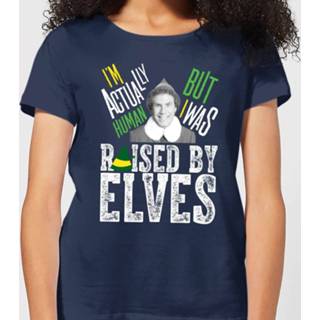 👉 Elf Raised By Elves Women's Christmas T-Shirt - Navy - XXL - Navy blauw