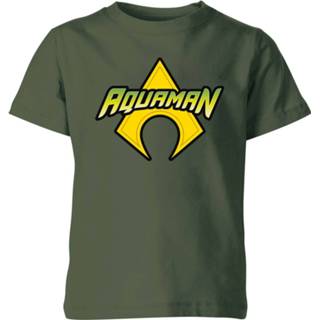 👉 Shirt XS unisex Forest Green kinderen donkergroen Justice League Aquaman Logo Kids' T-Shirt - 98/104 (3-4 jaar) 5059478946155
