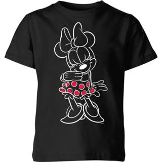 👉 Disney Mini Mouse Line Art Kids' T-Shirt - Black - 11-12 Years - Zwart