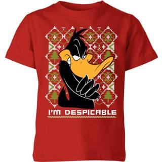 👉 Looney Tunes Daffy Duck Knit Kids' Christmas T-Shirt - Red - 11-12 Years - Rood