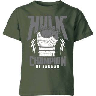👉 Shirt XS unisex Forest Green kinderen groen donkergroen Marvel Thor Ragnarok Hulk Champion Kinder T-shirt - 98/104 (3-4 jaar) 5056281130429